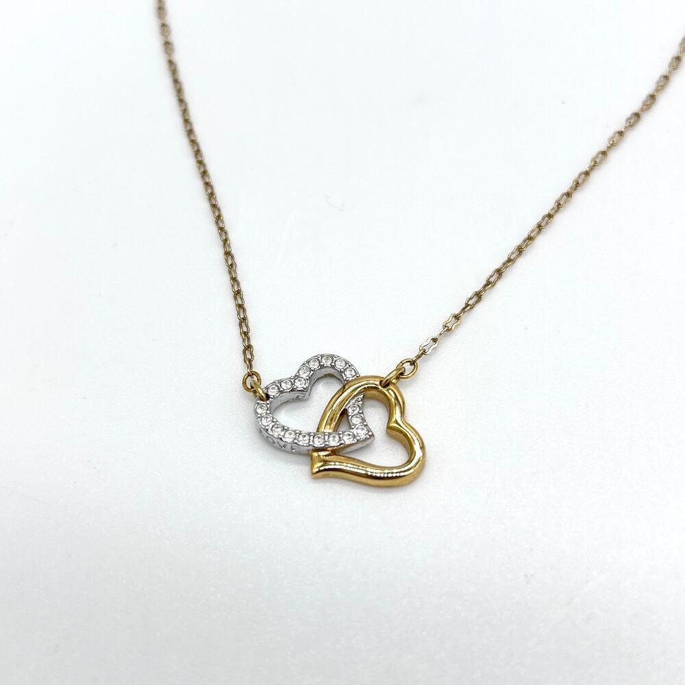 Swarovski Match Necklace Gold Tone Silver Tone Two Interlocking Hearts Crystals